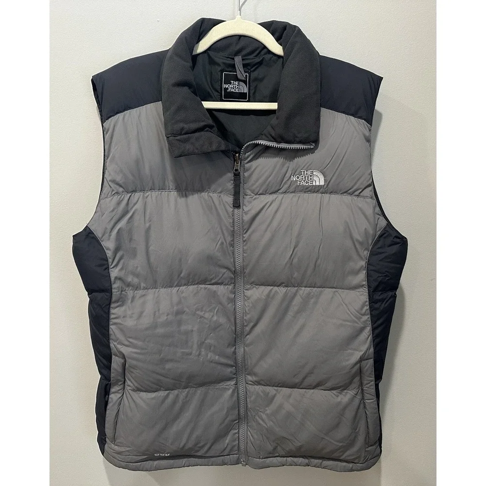 The North Face 550 Goose Down Puffer Vest Mens Gray Black Full Zip Men